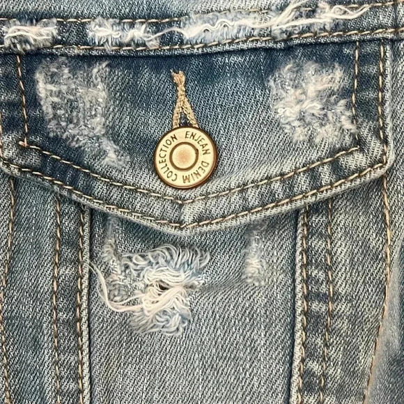 Enjean distressed women’s vest, stretch light wash denim, 4 pockets NWT - Picture 5 of 5